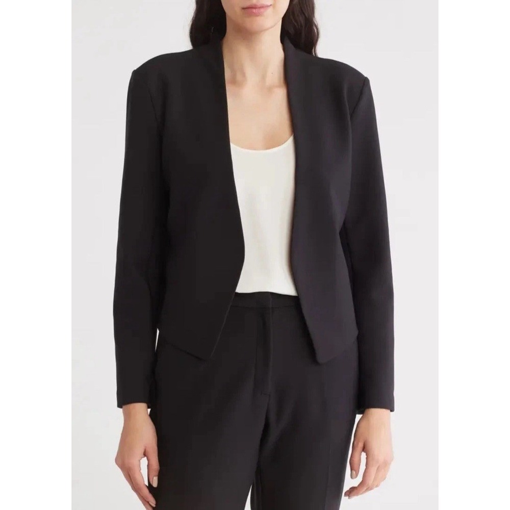 M.M Lafleur Open Front Blazer Jacket Women Medium Black Stretch Luxury Preppy